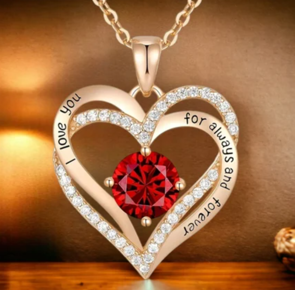 "Love" Red Heart Necklace with Rose Box