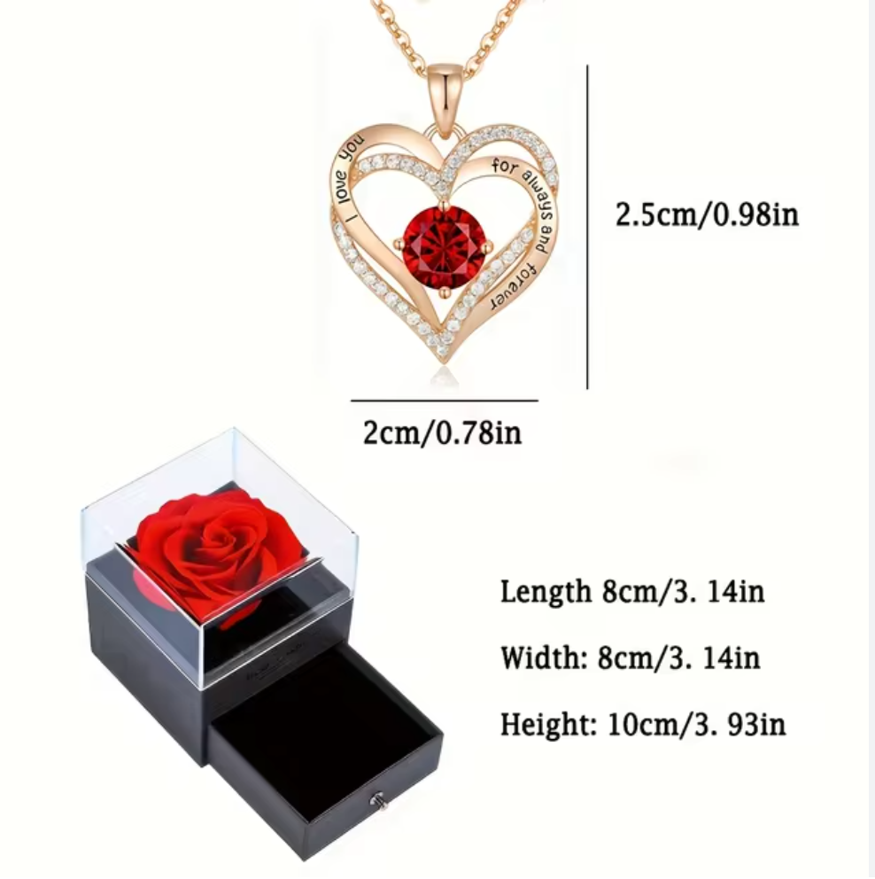 "Love" Red Heart Necklace with Rose Box